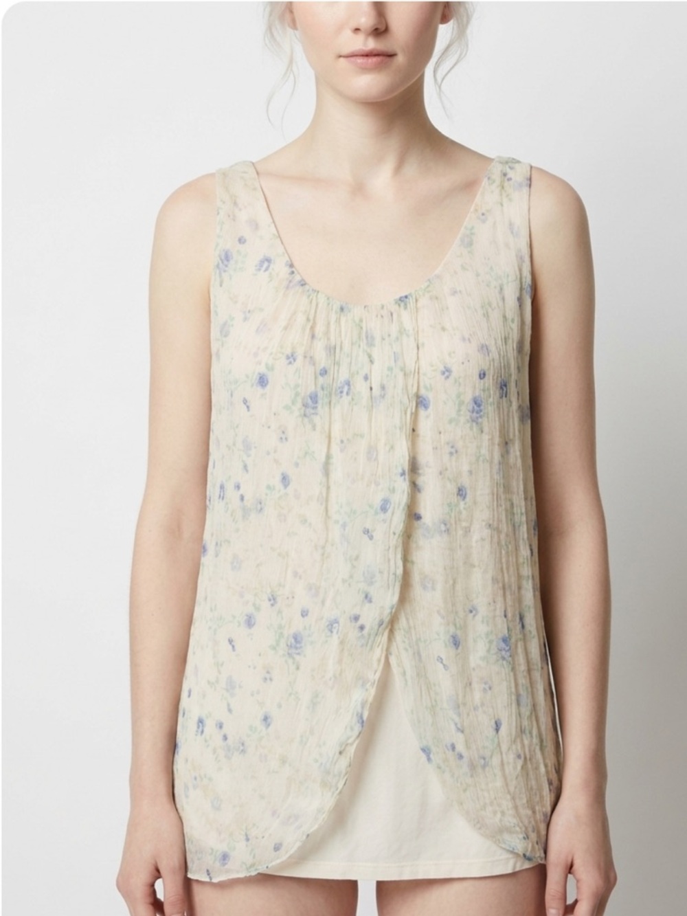 Bellambia Italy 100% SilkChiffon Floral Blouse Tank Layered Tulip Hem Flowy